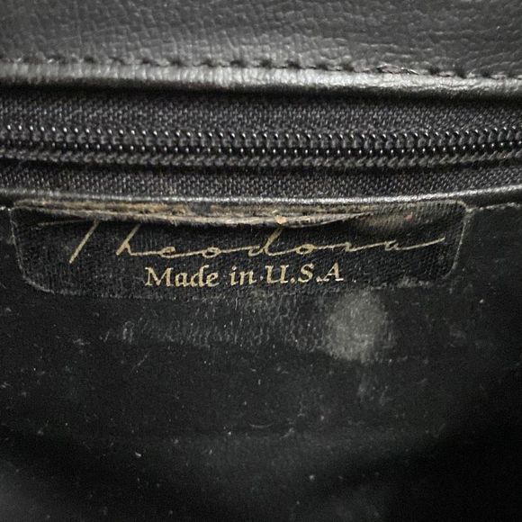 Vintage Theodora Cream Leather and Tan Canvas Accent Crossbody Bag Made in USA - Picture 9 of 9